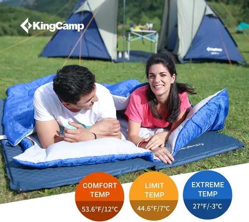 Vista 5 de KingCamp Saco de dormir tamaño Queen para adultos, parejas, XL, 20 grados y 2 personas, cálido y cómodo para acampar en familia