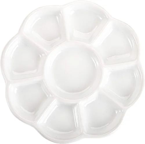 Vista 5 de Foraineam 3 piezas de cerámica paleta artista 9 pozos porcelana flor forma pintura aceite acuarela mezcla bandejas
