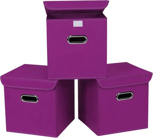Vista 17 de Organizadores de Armario Contenedores de Almacenamiento de Tela Con Tapas Organizador de Cubo de Almacenamiento Plegable Cesta Con Asas, Cajas