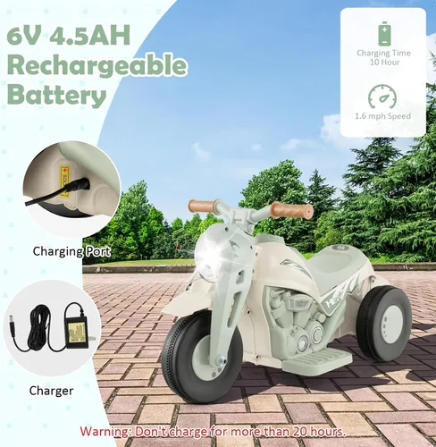 Vista 6 de Honey Joy Motocicleta de juguete, motocicleta para niños pequeños de 6 V con burbujas, luz LED, música, pedal de pie, adelante/atrás, motocicleta