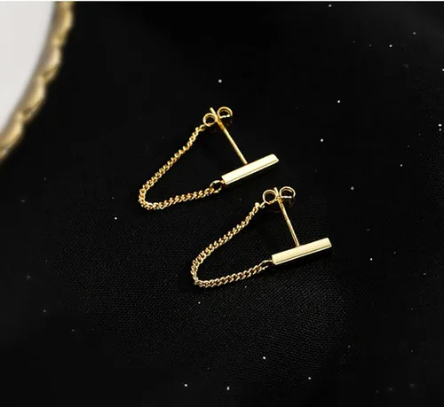 Vista 6 de Reffeer Aretes colgantes de plata de ley 925 maciza para mujeres, adolescentes, aretes de cadena