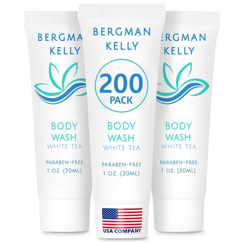 Vista 7 de BERGMAN KELLY Gel de baño tamaño viaje (1 onza líquida, 100 unidades, té blanco), deleita a tus invitados con un gel de baño revitalizante