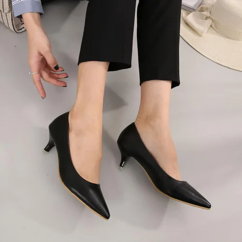 Vista 3 de Zapatos de tacón bajo para mujer, zapatos de tacón bajo para mujer, zapatos de vestir clásicos de moda, zapatos de tacón simple para trabajo