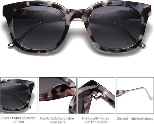 Vista 3 de SOJOS Paquete de 2 lentes de sol polarizados cuadrados clásicos para mujeres y hombres UV400 SJ2050