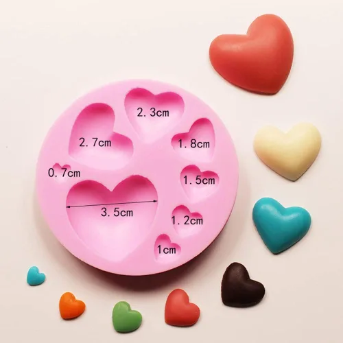 Vista 2 de Moldes de silicona con forma de corazón, 2 moldes de silicona de tamaño mixto, moldes en forma de corazón para chocolate, decoración de galletas