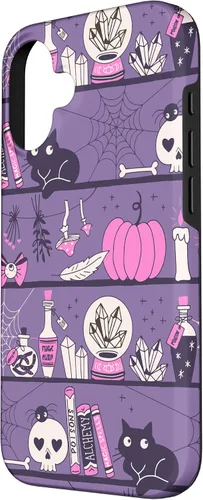 Vista 2 de iPhone 16 Vintage Witchy Magical Witch Tool box Cute Halloween Purple Case