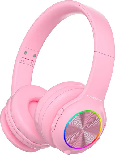 Vista 12 de PowerLocus PLED Auriculares Bluetooth para Niños, Auriculares Inalámbricos para Niños con Luces LED, Volumen Seguro de 74/85/94dB, Micro SD, Cable