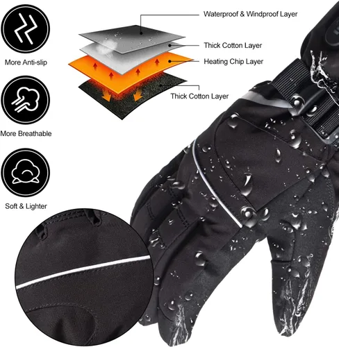 Vista 3 de SNOW DEER Guantes térmicos para hombres y mujeres, guantes eléctricos con batería recargable calentados de mano para motocicleta, ciclismo, caza