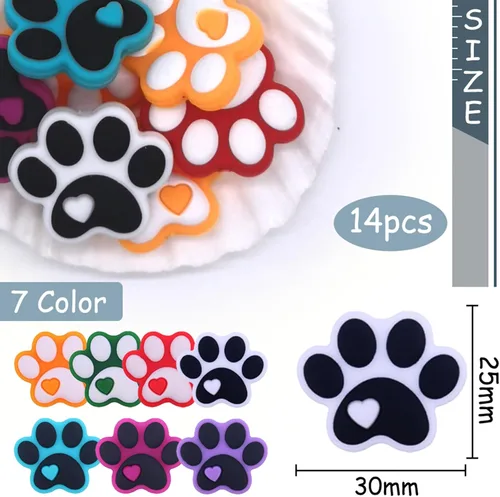 Vista 2 de YOKUSHI 14 cuentas focales de silicona para bolígrafos, llaveros y más, 0.98 x 1.18 pulgadas, 3D cóncavo-convexo, sin BPA, con forma de perro gato
