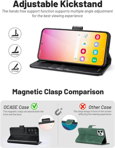 Vista 4 de OCASE Funda tipo cartera compatible con Galaxy S23 5G, de piel sintética Negro