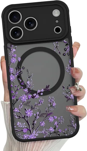 Vista 32 de MZELQ - Carcasa para iPhone 13 Pro Max, diseño de flores, color negro