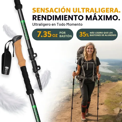 Vista 5 de 100% Carbon Fiber Trekking Poles by USA Brand - Ultra Strong Lightweight Collapsible Hiking Poles with Cork and EVA Foam Grips & Quick Adjustable