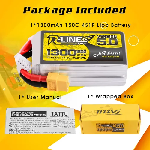 Vista 6 de TATTU R-Line Versión 5.0 4S Lipo Batería 14.8V 150C 1300mAh Lipo Batería con XT60 Plug