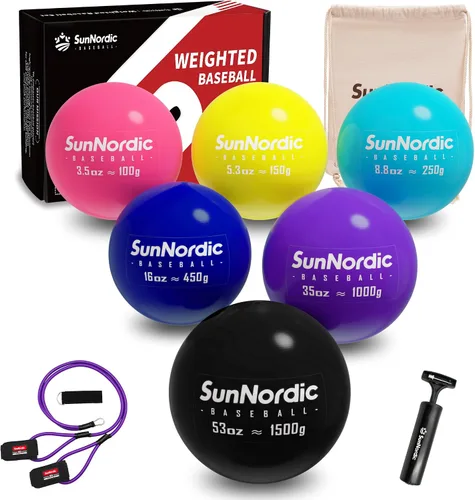 Vista 11 de SunNordic 6 Pack Smooth Weighted Baseball Set with Resistance Band 3.5-53oz, Variable Weight Plyometric Baseballs with Pump & Carry Bag, Improved