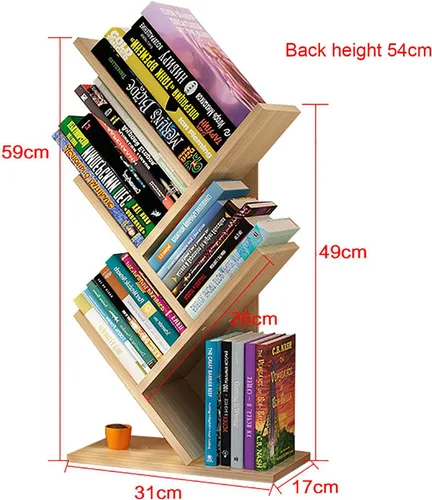 Vista 2 de Estantería de árbol de 4 niveles, estantería de pie para libros que ahorra espacio, estante organizador de almacenamiento de revistas, estante