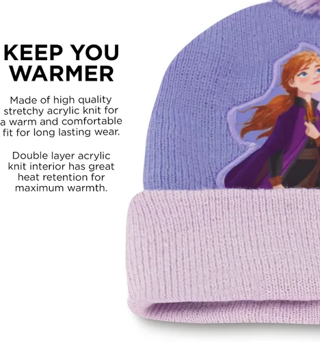Vista 4 de Disney Conjunto de sombrero de invierno Frozen para niñas y guantes para niños gorro Elsa y Anna para edades de 4 a 7 años