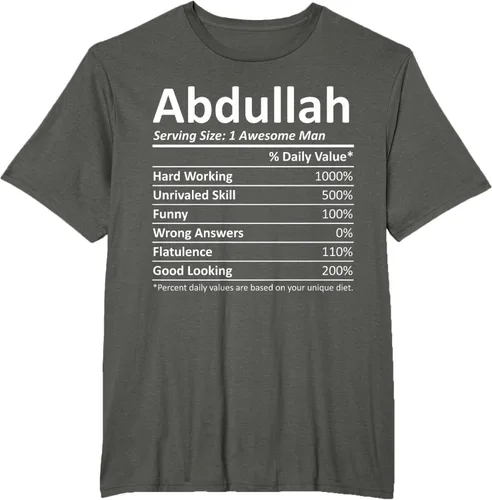 Vista 4 de ABDULLAH Nutrition Funny Birthday Personalizado Nombre Regalo T-Shirt Negro
