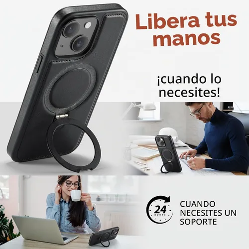 Vista 8 de Funda para iPhone 13 con soporte compatible con Magsafe de piel sintética delgada y poliuretano termoplástico duradero a prueba de caídas, soporte