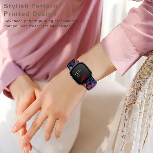 Vista 5 de Correas de reloj de dibujos animados con estampado floral compatibles con Fitbit Versa 4/Versa 3/Fitbit Sense 2/Sense Band de silicona suave