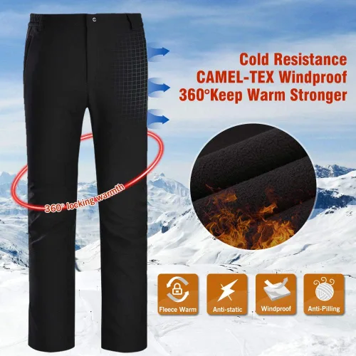 Vista 4 de CAMEL CROWN Pantalones de senderismo impermeables para hombre, forro polar, aislados, cálidos, suaves