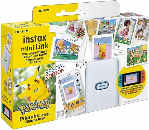 Vista 3 de instax Mini Link - Pinter para smartphone, Nintendo Switch Edition con funda Pikachu