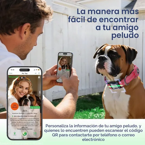 Vista 2 de Collar para perro Airtag con código QR, collar reflectante con soporte para Airtag, acolchado suave y hebilla de bloqueo de seguridad, collar Rosa