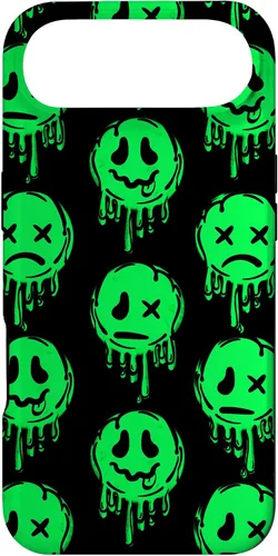 Vista 27 de Melting Happy Face Smile Trippy Sad Face Graffiti Green Case for iPhone 17