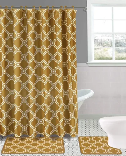 Vista 7 de Juego de 15 tapetes de baño para baño, cortina de ducha, diseño estampado de mariposa o peine de miel (color negro mariposa)