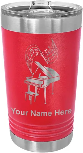 Vista 14 de LaserGram Vaso de pinta aislado al vacío de 16 onzas, piano de cola, grabado personalizado incluido (negro) Engraved Gift for Pianists, Vacuum