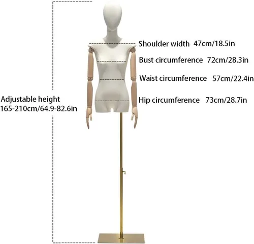 Vista 5 de 3Pcs Adjustable Female Mannequin Dress Form with Detachable Head, Linen Torso for Clothing & Jewelry Display, Height 64.9-82.6in, Triangular Base