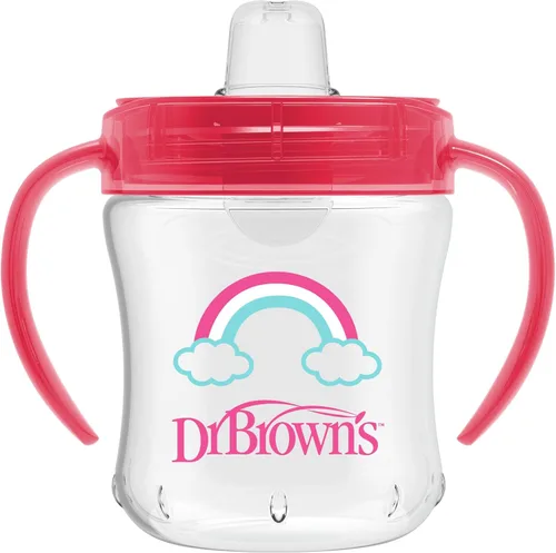 Vista 10 de Dr. Brown's Milestones Vaso de Aprendizaje con Boquilla Suave y Asas, Conejitos Héroes Rosados, Libre de BPA, 9 oz/270 mL, 9m+ Héroe de conejo rosa