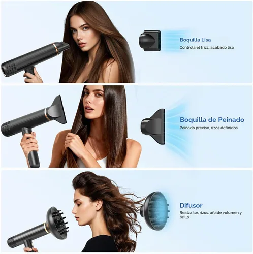 Vista 4 de Nicebay - Secador de pelo iónico con difusor, 1600 W de alta velocidad Negro y marrón
