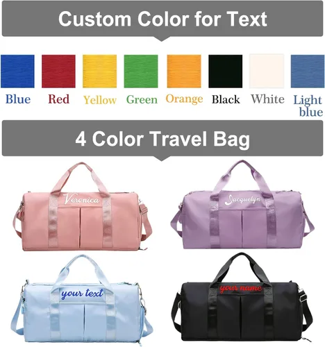 Vista 2 de Bolsa de lona personalizada rosa personalizada gimnasio viaje bolsa deportiva nombre bordado seco húmedo bolsas separadas regalo de dama de honor