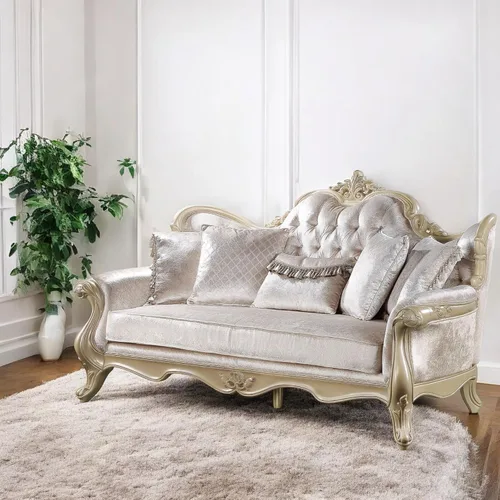 Vista 2 de Acme Libertee Sofá tapizado de madera y tela con 5 almohadas en beige/champán