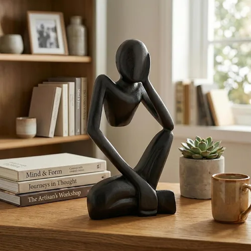 Vista 6 de G6 Collection Estatua abstracta de madera de 12 pulgadas hecha a mano para pensar, hombre pensante, arte moderno, decorativo, único, decoración