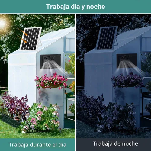 Vista 4 de Ventilador solar para gallinero con cable de 16.4 pies, temporizador de 3/6