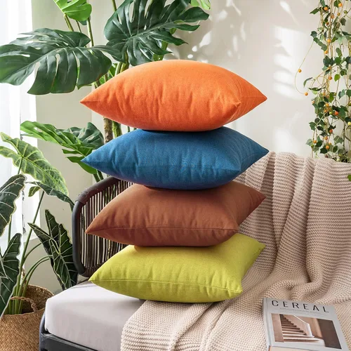 Vista 9 de MIULEE - Paquete de 2 fundas decorativas de cojín para exterior, impermeables, sólidas, de lino sintético, para jardín, casa de campo, para verano