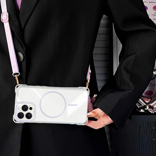 Vista 7 de Funda magnética para iPhone 13 Pro Max, con marco suave magnético transparente, parte trasera de PC, cubierta protectora contra golpes con cordón