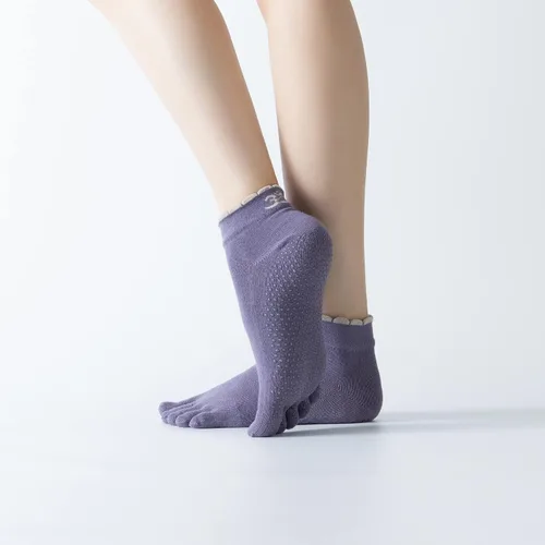 Vista 42 de Calcetines de yoga con dedos de pilates con empuñaduras para mujer, antideslizantes, acolchados, florales, calcetines tobilleros para baile de ballet