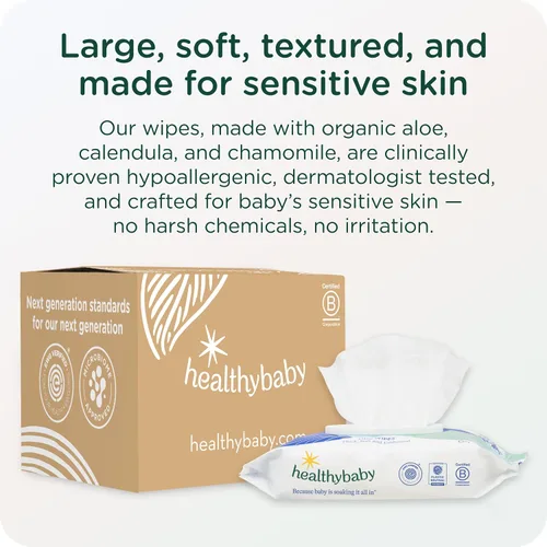 Vista 4 de HealthyBaby Nuestras Toallitas Húmedas Verificadas como Seguras por EWG 100% a Base de Agua y Plantas Sin Perfume y Seguras para Piel Sensible