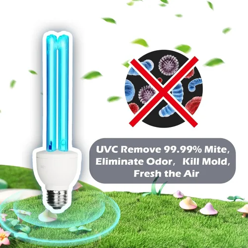Vista 3 de Bombilla UVC de 25 vatios sin ozono, luz UV para dormitorio/baño/armario/cocina, longitud de onda de 253.7nm cubre hasta 400 pies cuadrados, E26