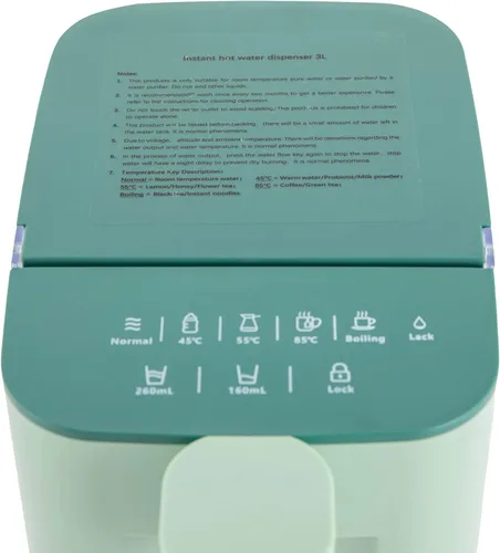 Vista 6 de Dispensador de agua caliente instantáneo de 3 segundos con tanque de agua de 3 litros y luz luminosa, hervidores eléctricos verdes de bajo ruido