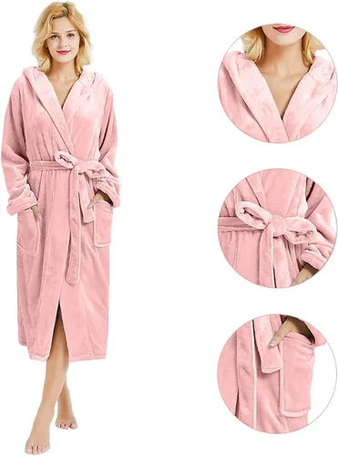 Vista 52 de HEARTNICE Bata de forro polar con capucha para mujer, bata de baño suave para mujer, bonito abrigo largo para casa