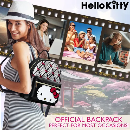 Vista 3 de Hello Kitty Sanrio Mochila para Adolescentes Mujeres Kawaii Mochila de Día de Cuero Sintético, Mochila, Mochilas para Viajes, Regalos para Mujeres