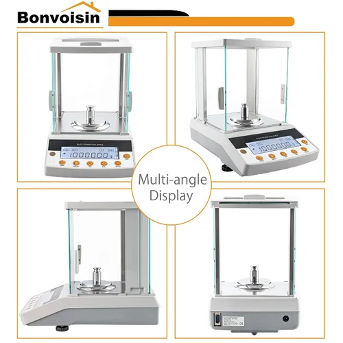 Vista 2 de Balanza analítica digital Bonvoisin de 0,1 mg de alta precisión, balanza electrónica certificada CE, 0.00 oz, báscula de laboratorio científico