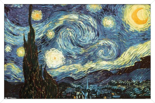 Vista 13 de Trends International Póster de pared The Starry Night de Vincent van Gogh, 14.725 x 22.375 pulgadas, versión enmarcada de madera de granero