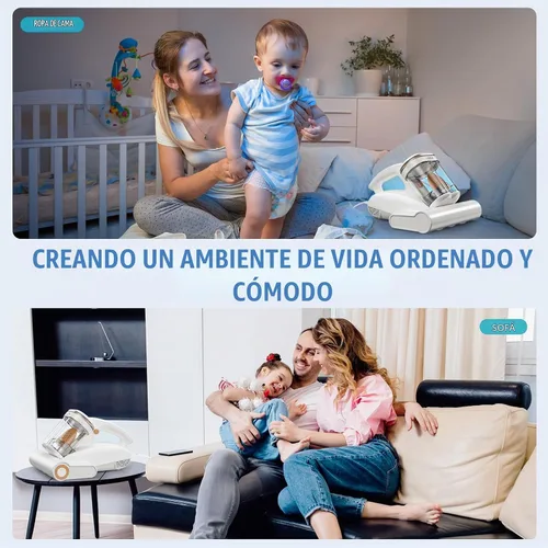 Vista 6 de Aspiradora de colchón con luz UV-C, aspiradora de cama de 16Kpa para sofá Blanco albaricoque