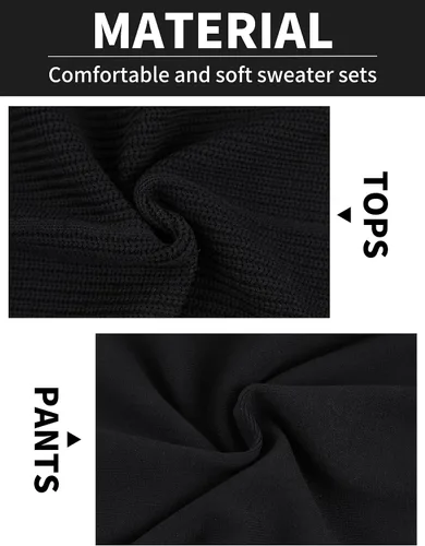 Vista 5 de GTLIAE Conjunto de dos piezas para mujer, suéter de manga larga, suéter de punto, pantalón suelto, conjunto de ropa de descanso