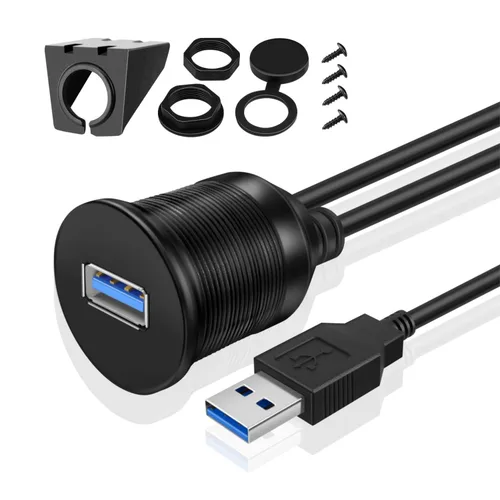 Vista 10 de TNP - Cable de montaje empotrado USB – Panel de salpicadero de 2 puertos, enchufe USB doble, conector de enchufe USB, cable de extensión impermeable