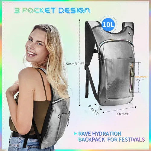 Vista 4 de Mochila de hidratación con vejiga de agua de 2 L, mochila de agua para raves, paquete de hidratación de aislamiento ligero para hombres y mujeres